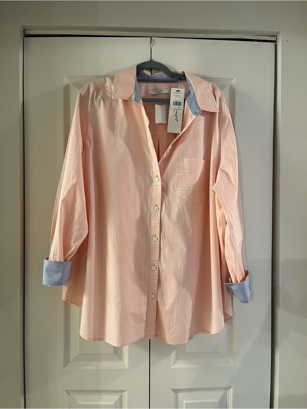 Foxcroft No-Iron Pink Button-Up Shirt with Contrasting Cuffs